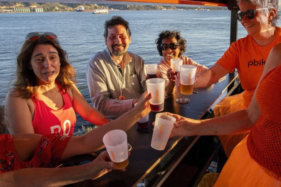 Lisbon: Fun Beer Bike by the Seafront - Drinks and Bluetooth Music: How They Keep the Energy Right