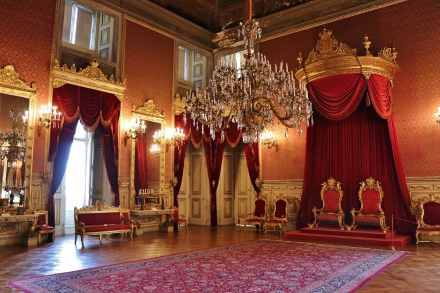 Lisbon: Private Historical Tour to Queluz and Ajuda Palaces - Ajuda Palace in Belém: crystal chandeliers and the King João VI ceiling