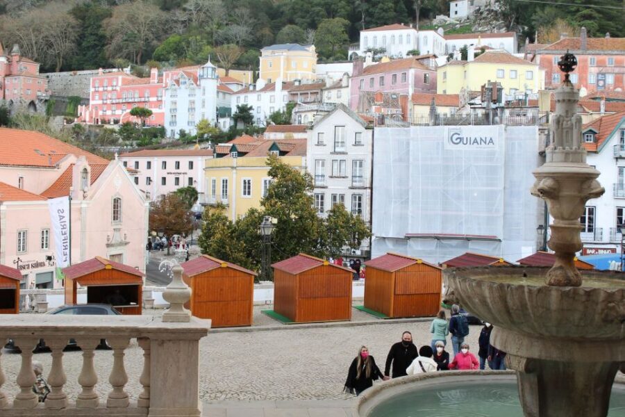 Lisbon: Sintra, Cascais, & Estoril Guided Day Tour - Pena Palace terrace: vivid colors and big viewpoint energy